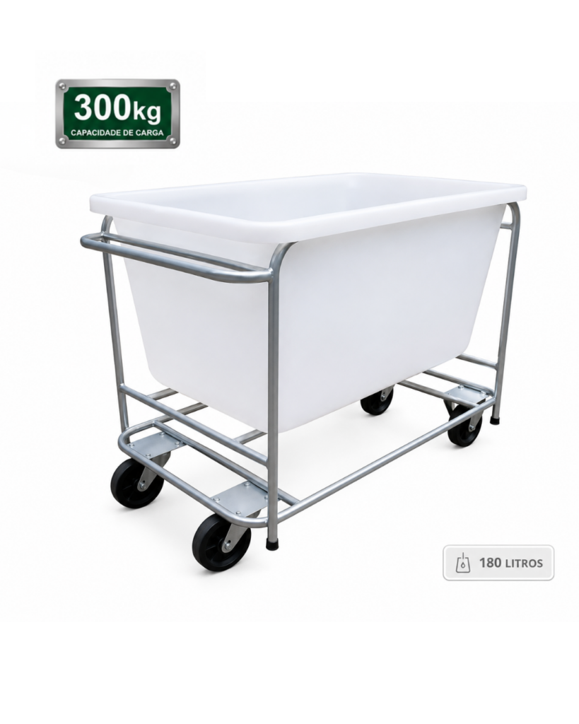 Carrinho Transporte Com Cuba Sem Tampa 180 Litros Até 300 Kg