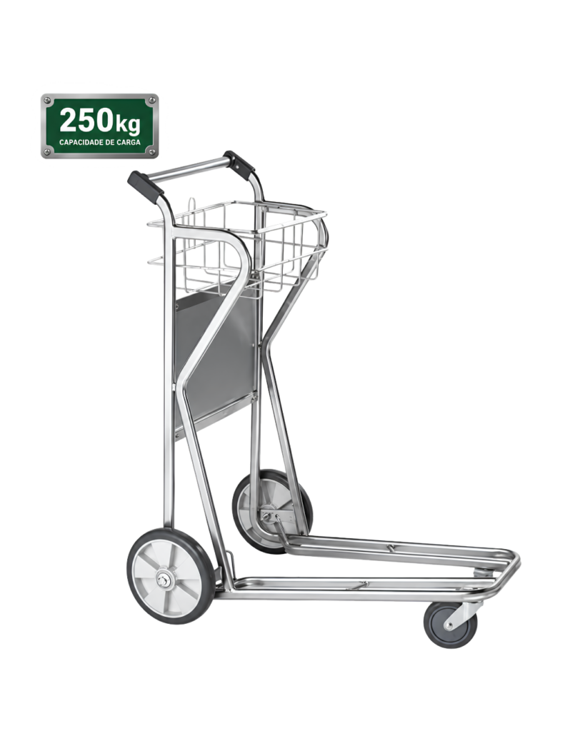 Carrinho de Bagagem e Carga 250kg com Roda Giratória 360°